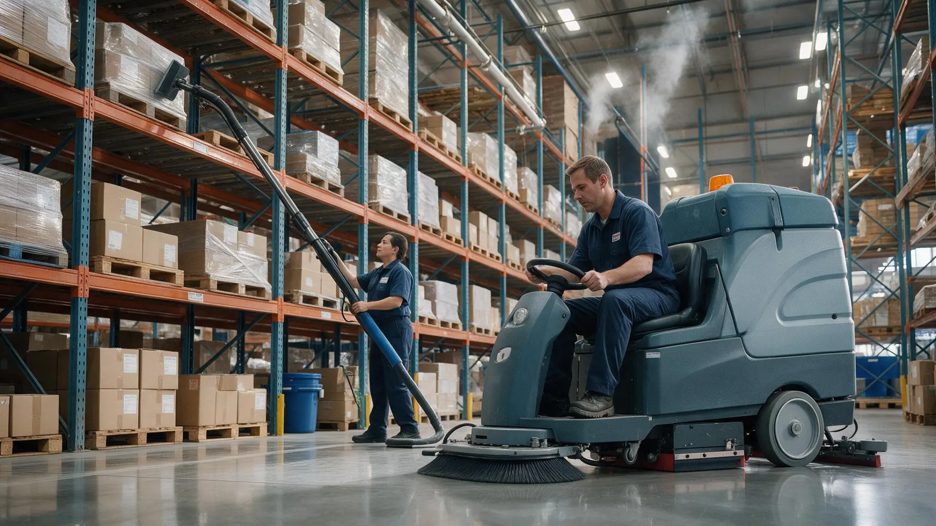Commercial cleaning crew at work in a client facility