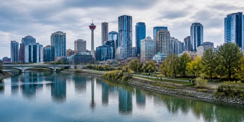 Daylight panoramic view of a Canadian city street