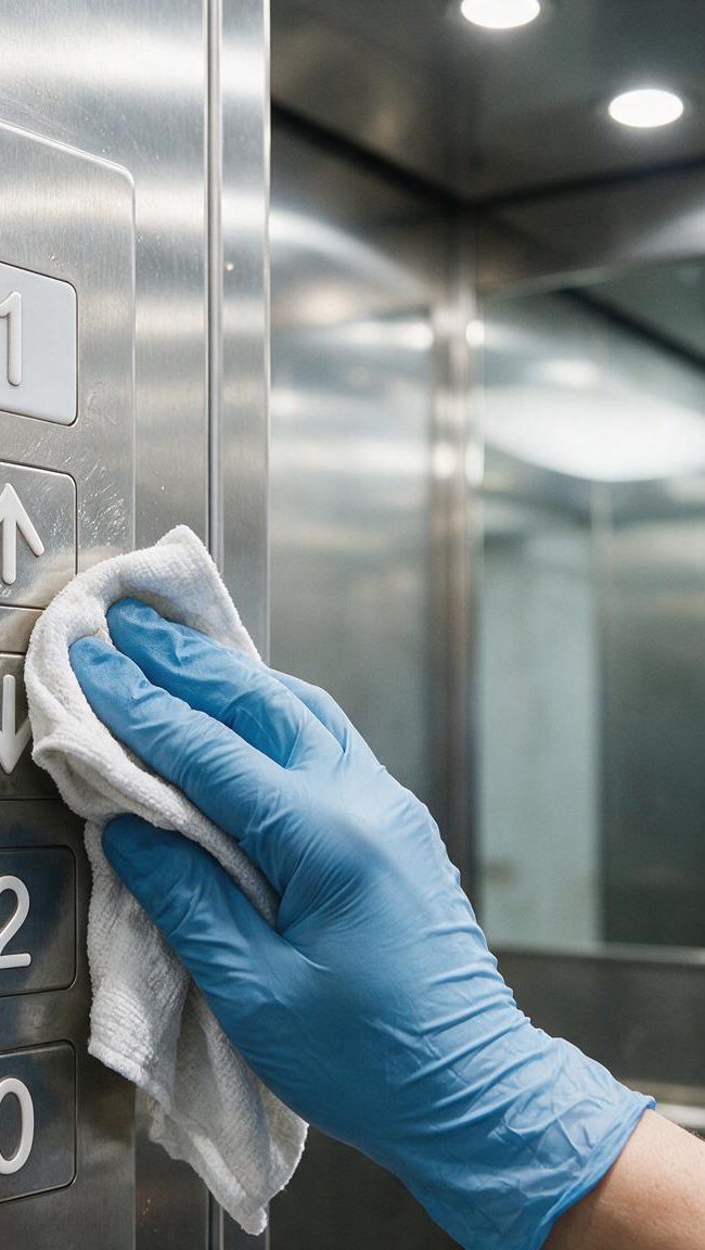 Cleaning crew working through a commercial building