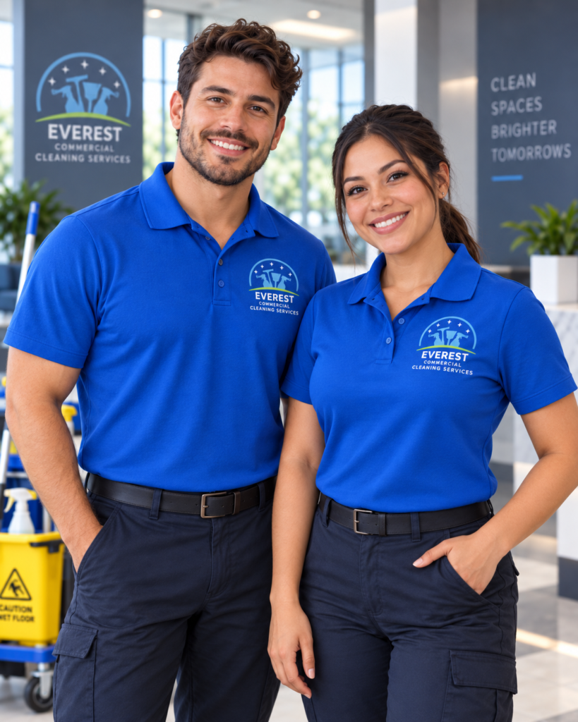 Everest cleaning crew in navy uniforms