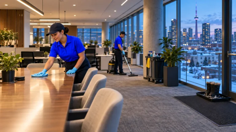 Everest crew cleaning an open-plan office after hours, showing how often an office should be cleaned
