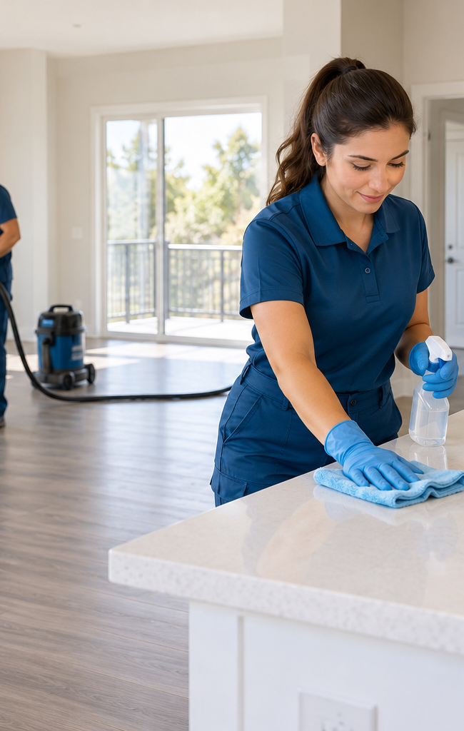 Cleaning crew preparing an empty suite for the next tenant