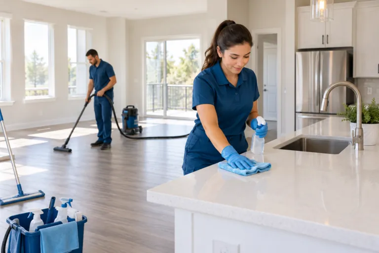 Cleaning crew preparing an empty suite for the next tenant