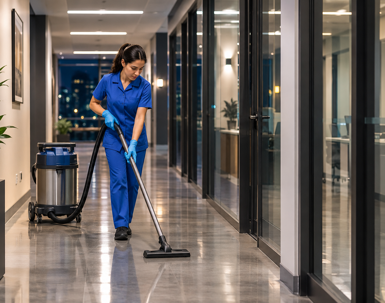 Cleaning crew at work in an Ottawa commercial building