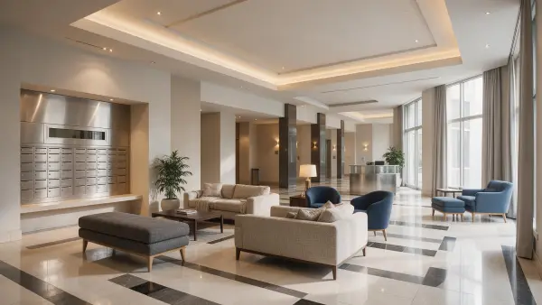 Residential tower lobby and mail room