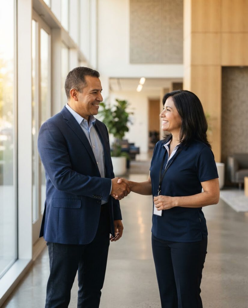Everest franchise owner-operator meeting a facility manager