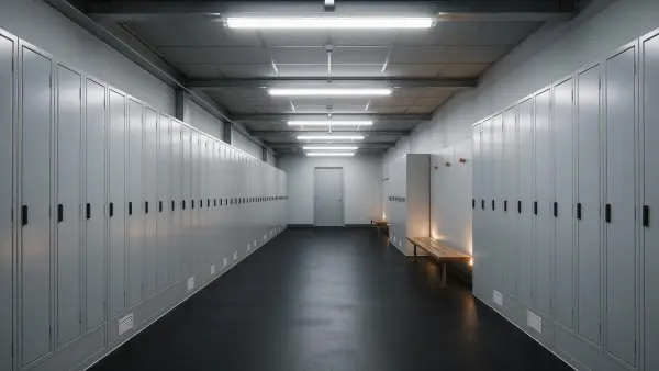 Gym locker corridor with rubber flooring